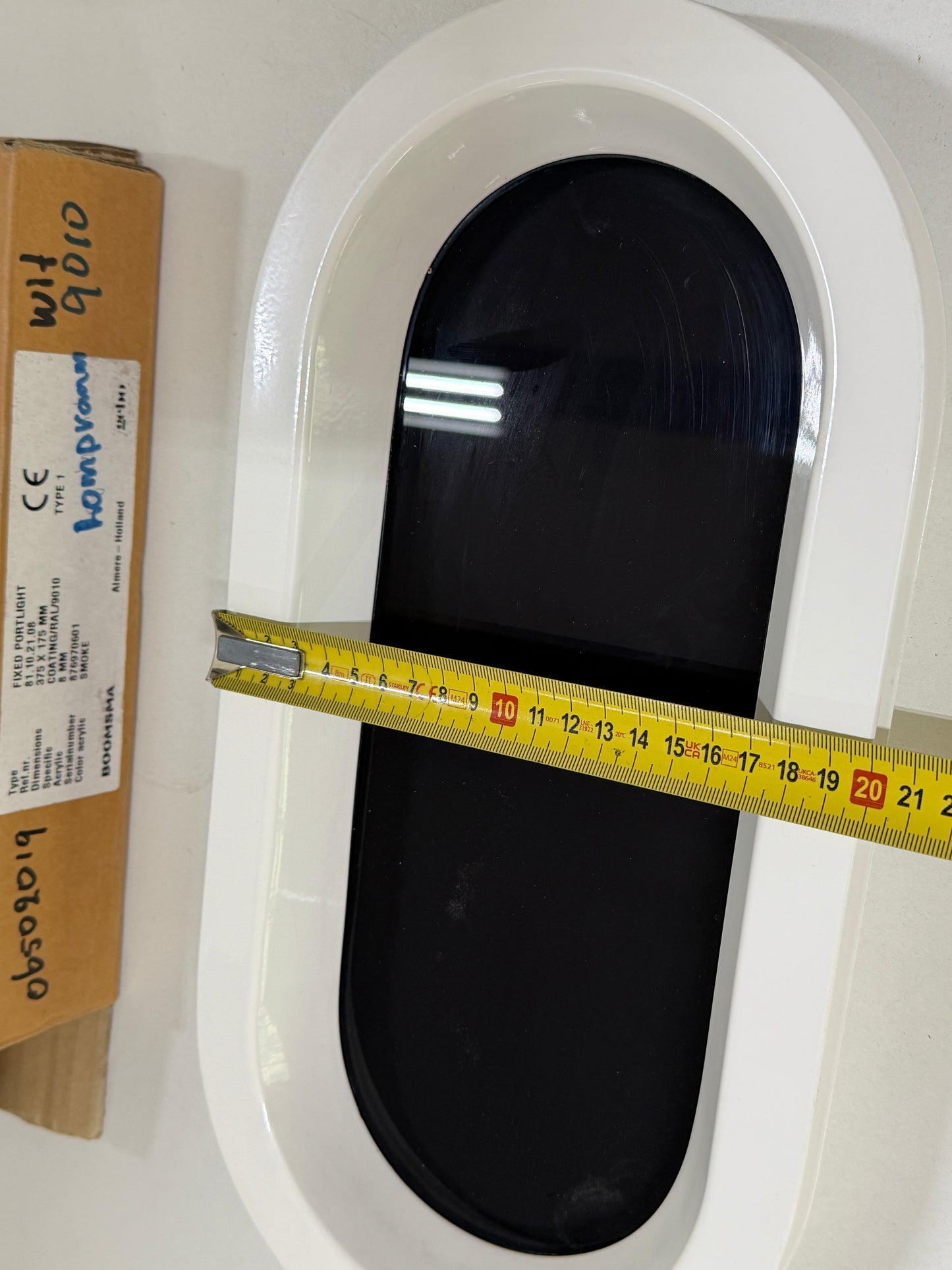 Gebo patrijspoort vast 375 x 175 mm kogelrond WIT - NIEUW
