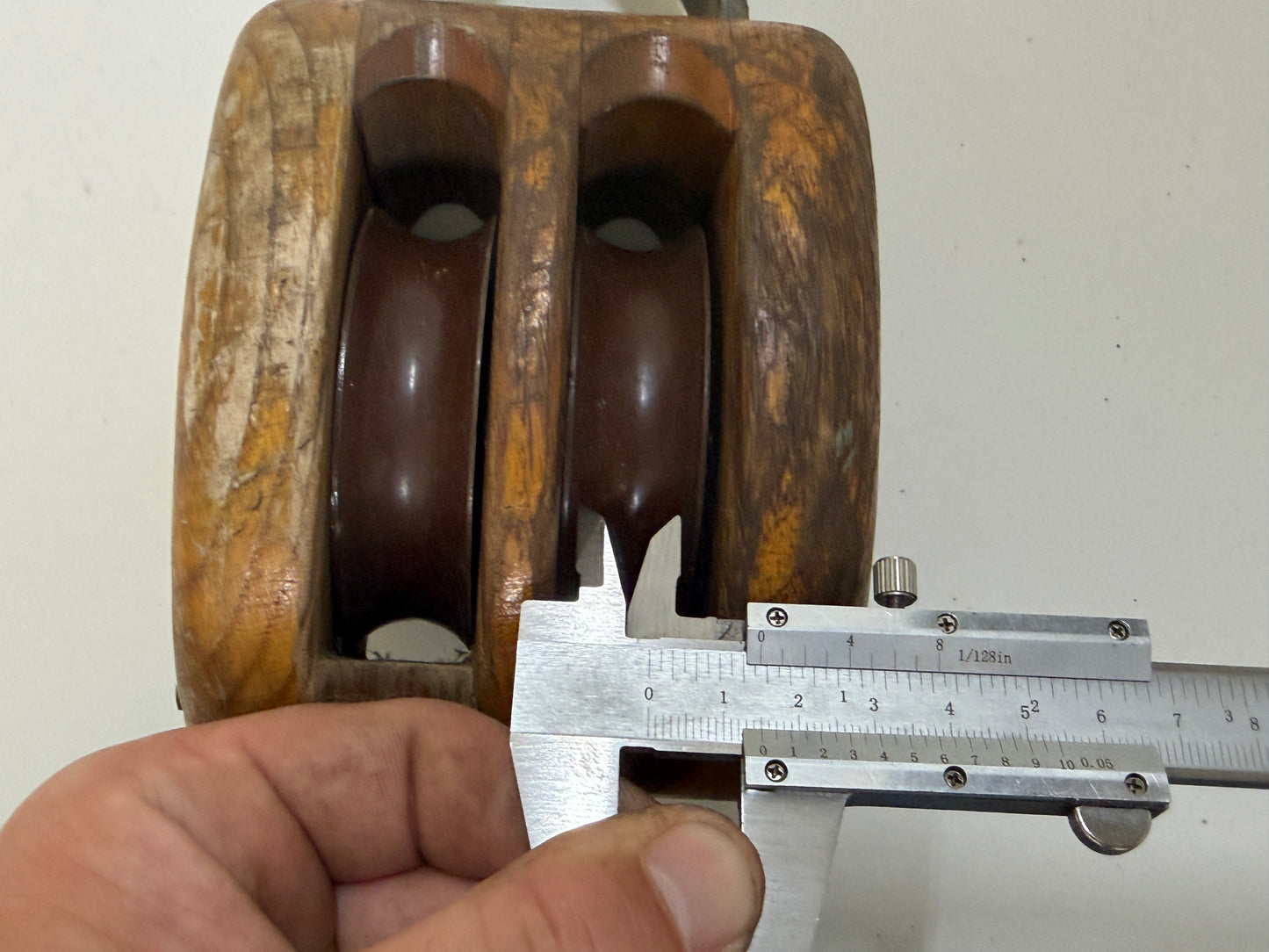 Houten 2 schijfs blok 75 mm tot 15 mm lijn - 6