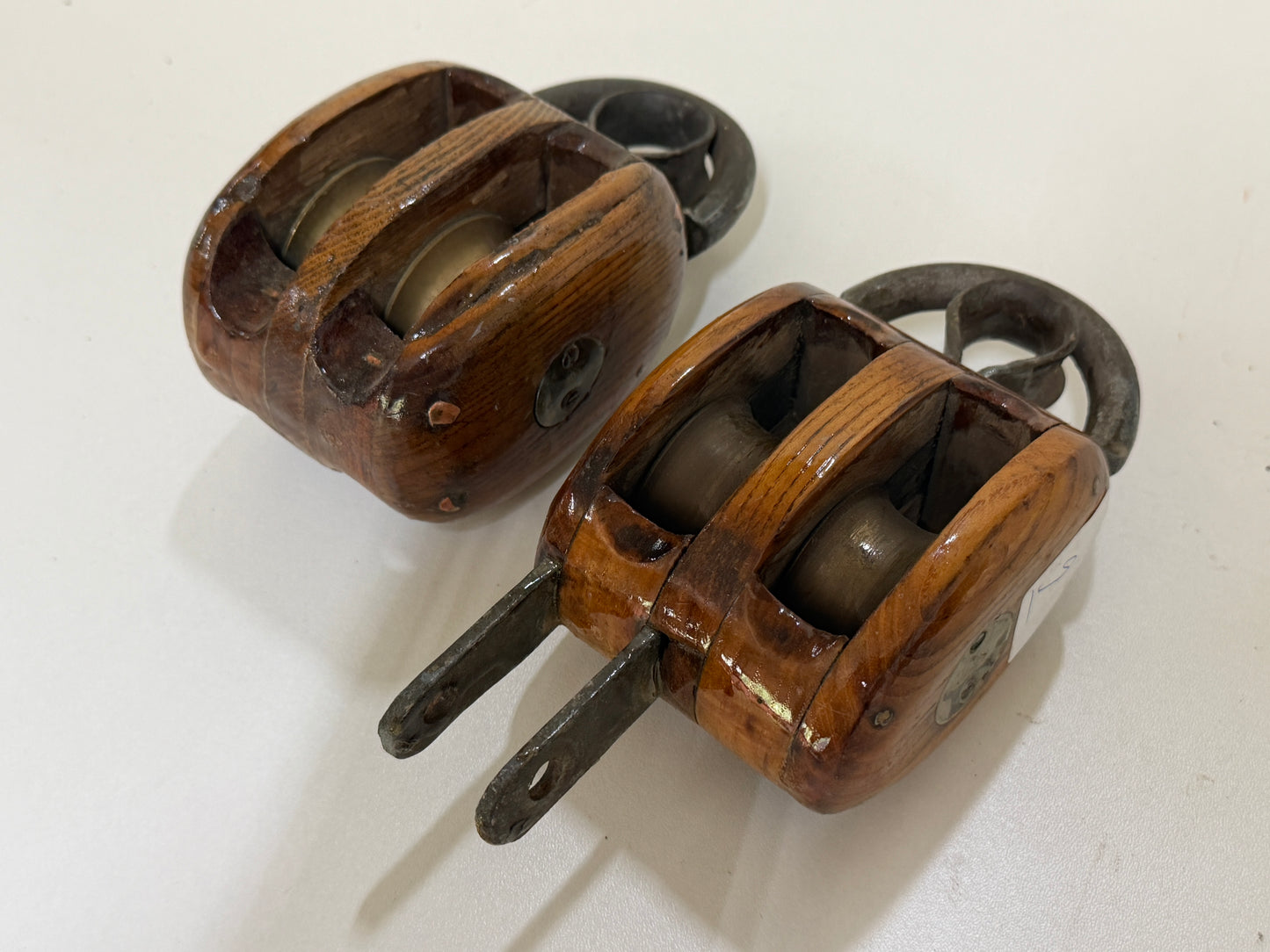 2 Houten 2 schijfs blok 40 mm tot 15 mm lijn - 9