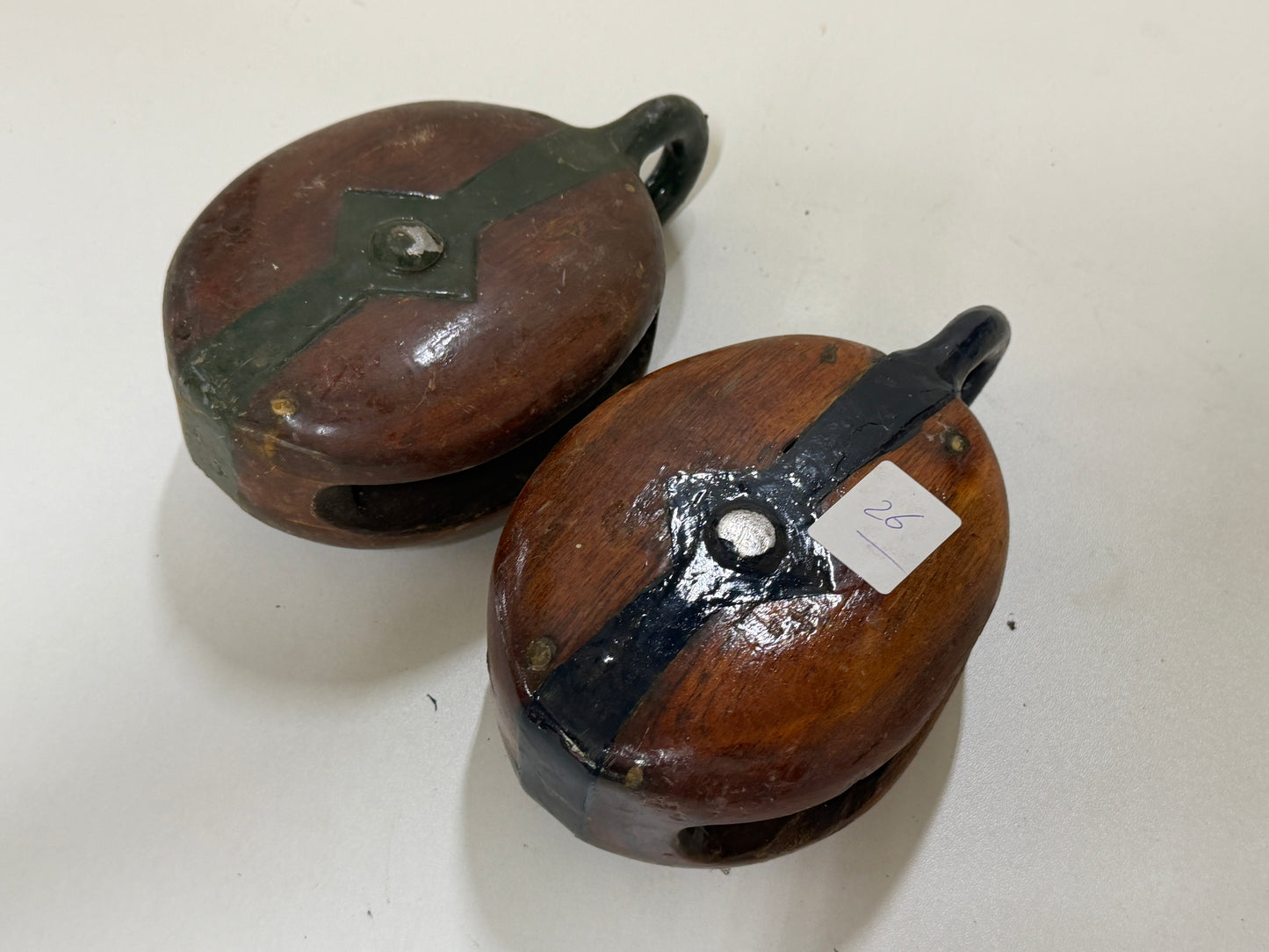 2 Houten 1 schijfs blok 87 mm tot 15 mm lijn - 26