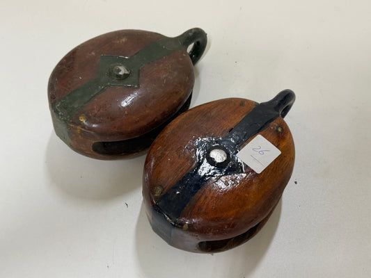 2 Houten 1 schijfs blok 87 mm tot 15 mm lijn - 26