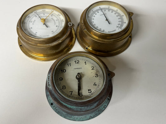Bronzen/messing Inproco klok/temperatuur/barometer