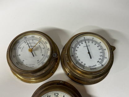 Bronzen/messing Inproco klok/temperatuur/barometer