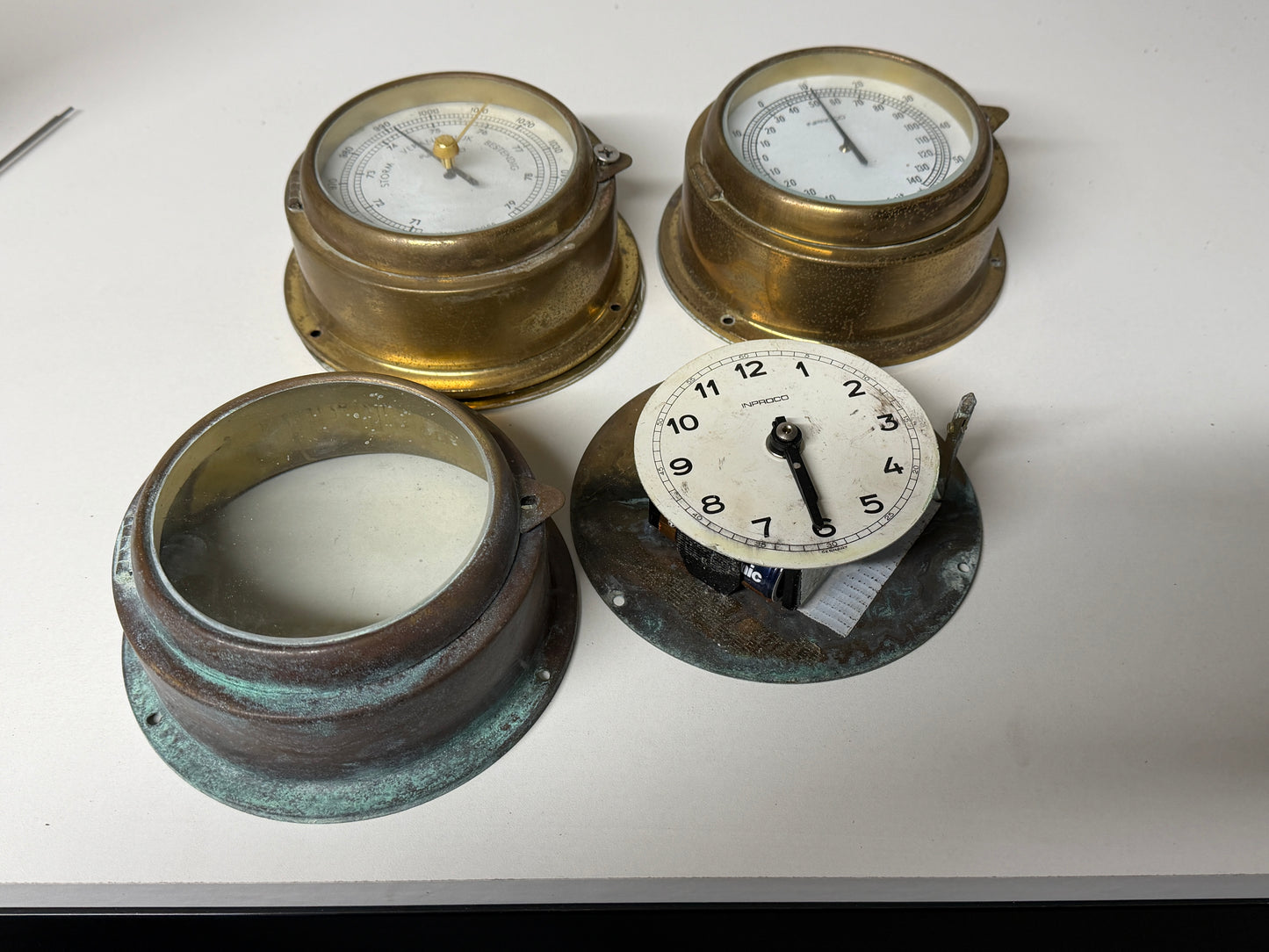 Bronzen/messing Inproco klok/temperatuur/barometer