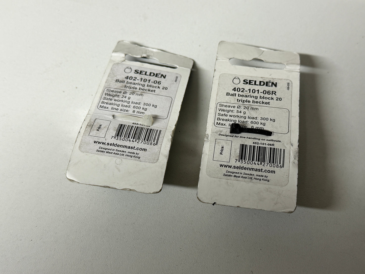 Selden 2 schijfs blok 20 mm gelagerd met hondsvot