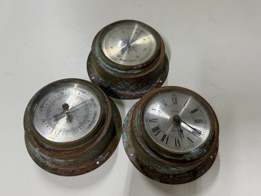 Bronzen/messing klok / thermometer / barometer
