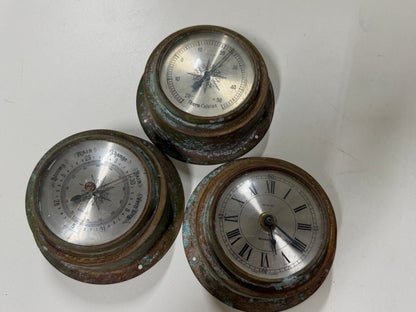 Bronzen/messing klok / thermometer / barometer