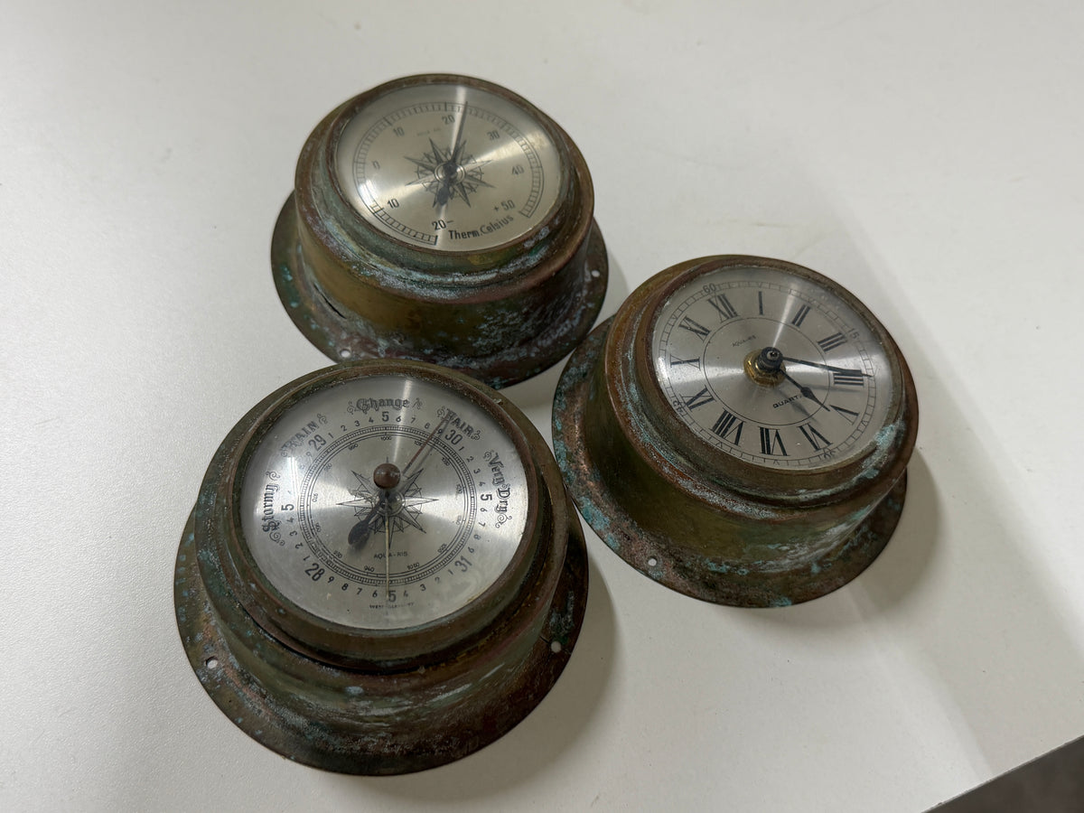 Bronzen/messing klok / thermometer / barometer