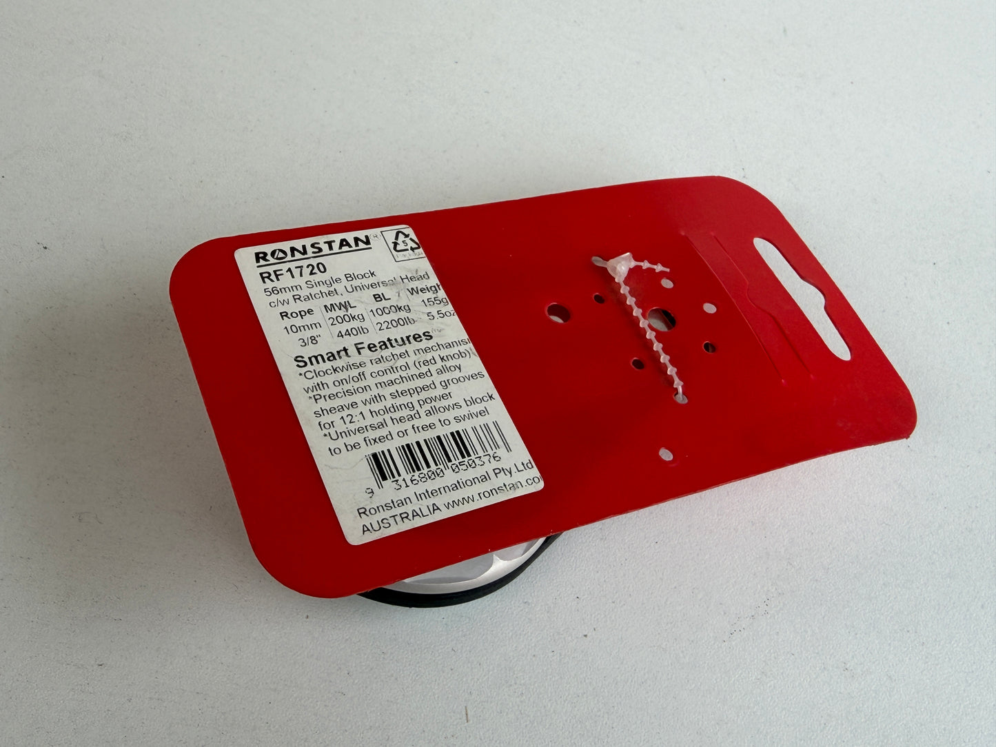 Ronstan 1 schijfs ratelblok met wartel RF1720 56 mm nieuw