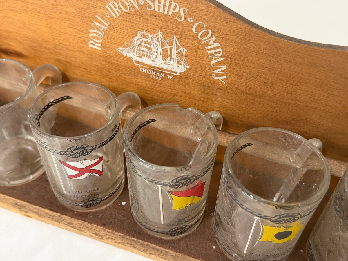 Houten borrelglasrek Royal Iron Ships Company