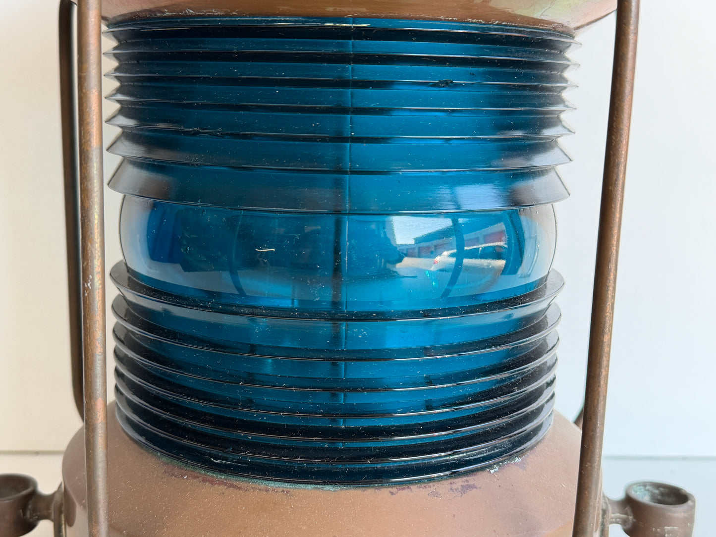 Koperen / messing Groen Vislight / Scheepslantaarn 32cm hoog