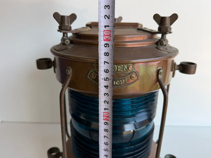 Koperen / messing Groen Vislight / Scheepslantaarn 32cm hoog