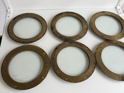 6 x Bronzen / messing patrijspoort dicht / lichtrand 235 mm