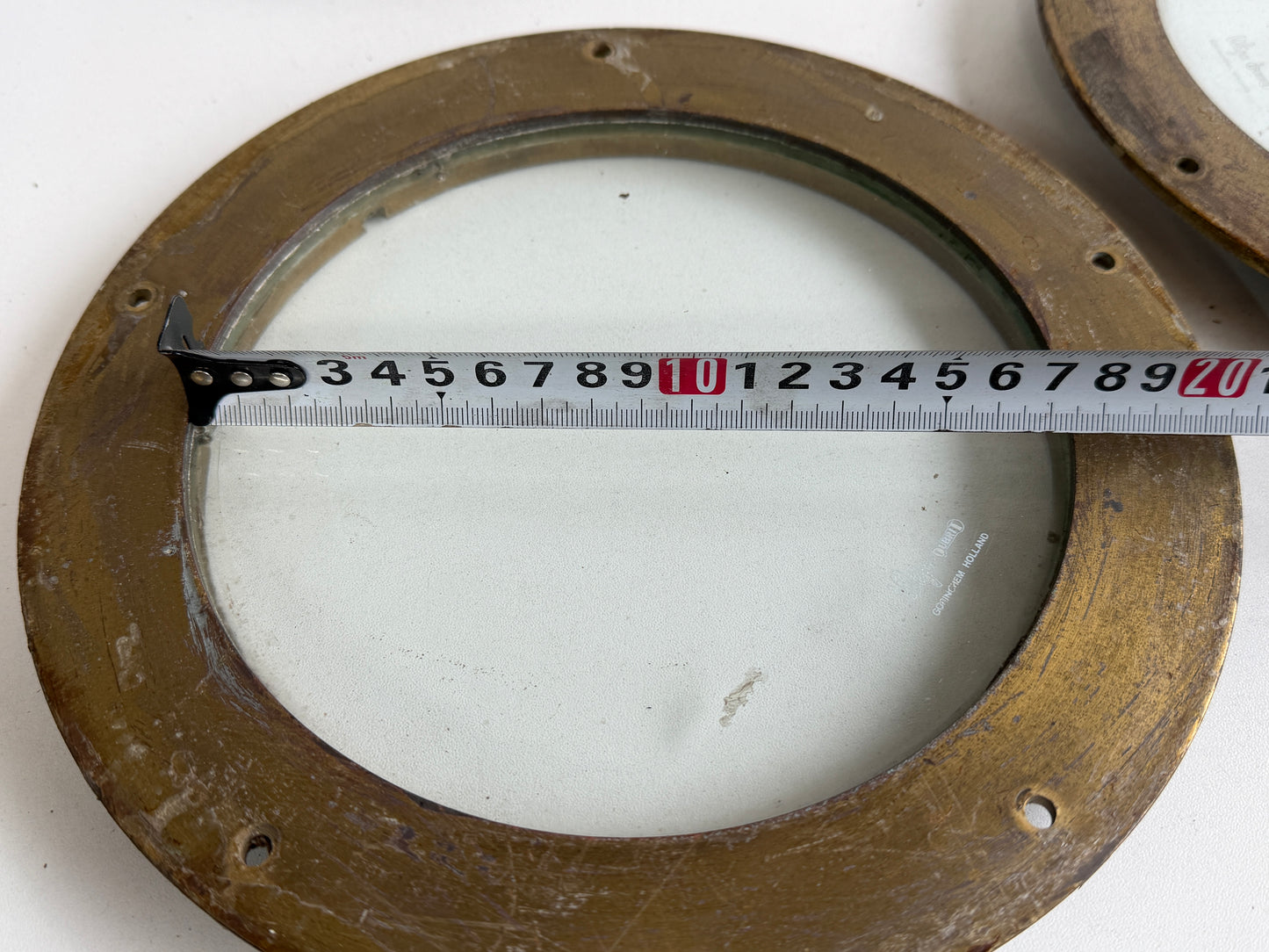 6 x Bronzen / messing patrijspoort dicht / lichtrand 235 mm