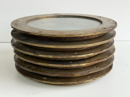 6 x Bronzen / messing patrijspoort dicht / lichtrand 235 mm