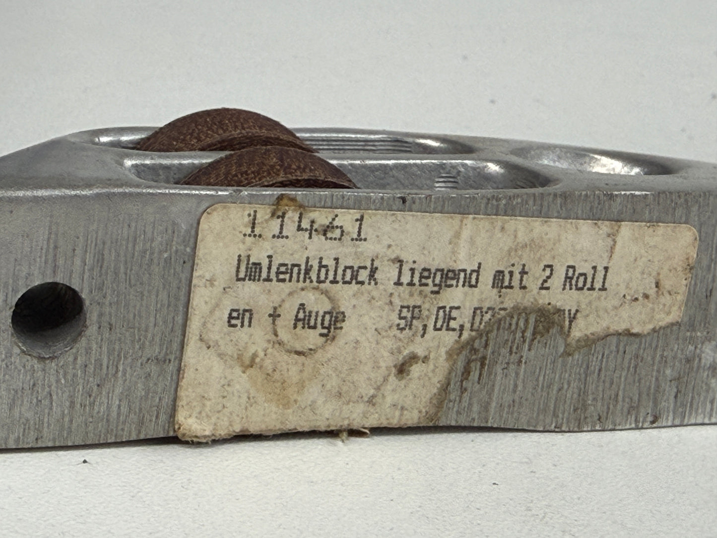 Liggend keerblok met 2 schijven en oog 27 mm tot 9 mm lijn