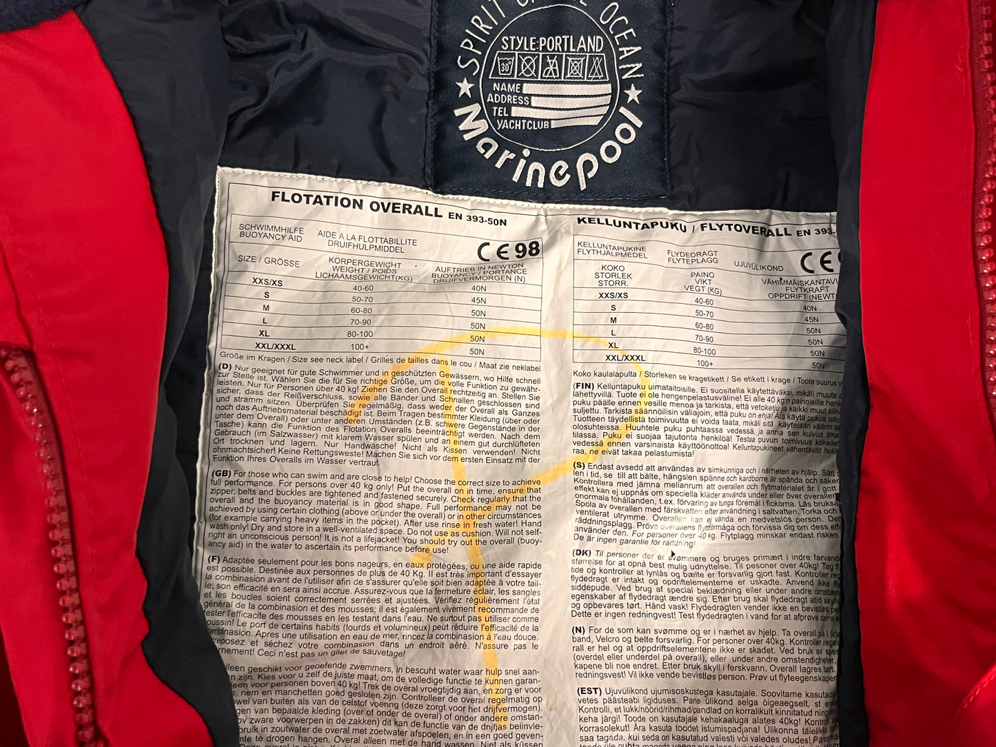 Marinepool Overlevingspak / Flotation Overall / drijfpak Size L