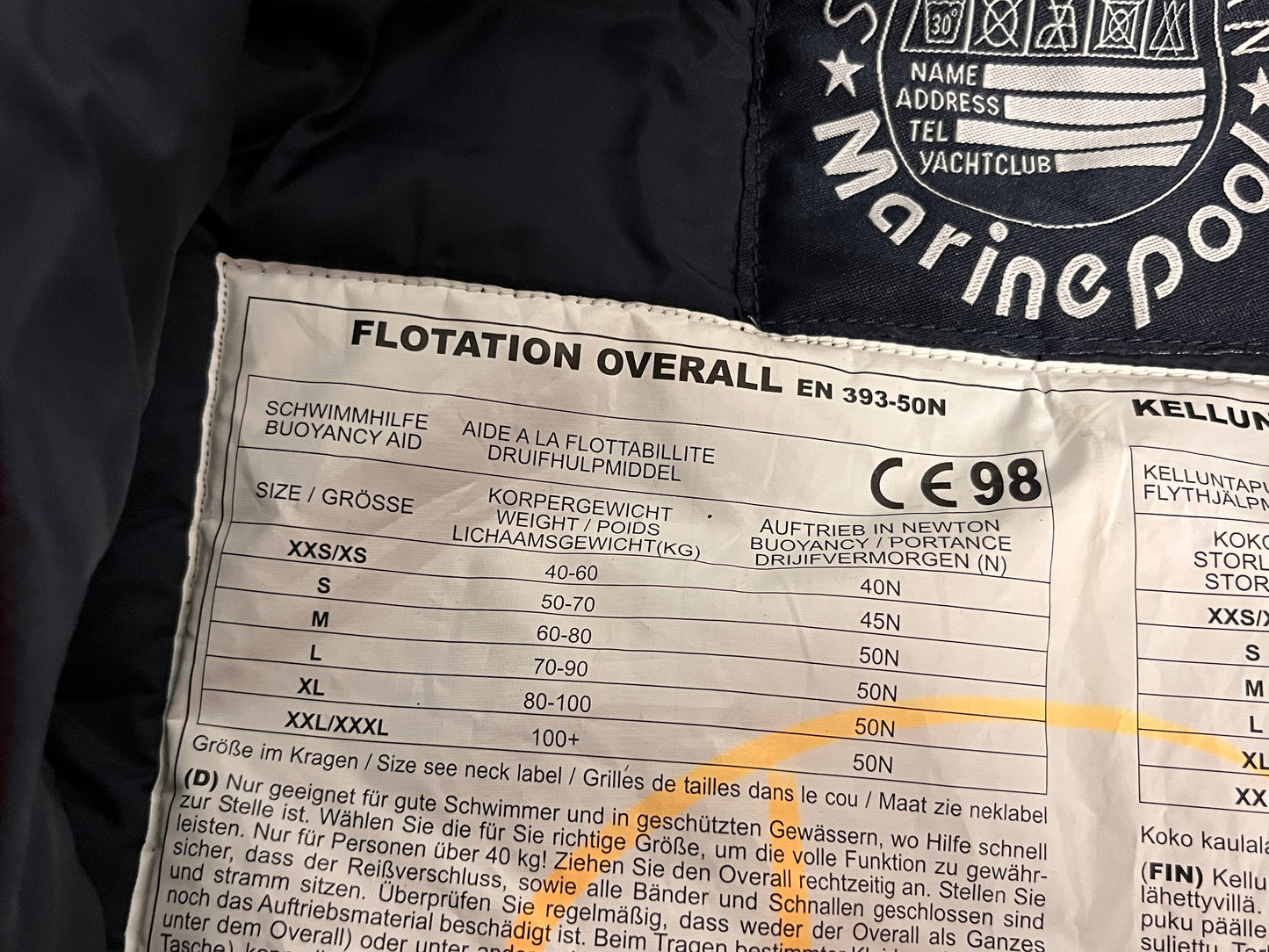 Marinepool Overlevingspak / Flotation Overall / drijfpak Size S